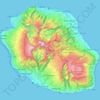 Mappa topografica La Réunion, altitudine, rilievo