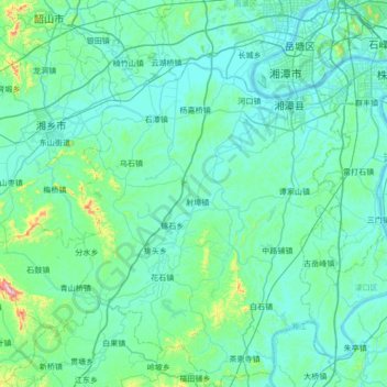 Mappa topografica 湘潭县, altitudine, rilievo