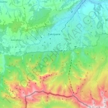 Mappa topografica Zakopane, altitudine, rilievo