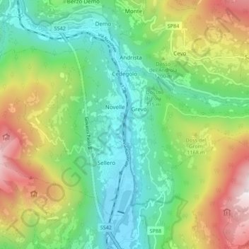 Mappa topografica Cedegolo, altitudine, rilievo