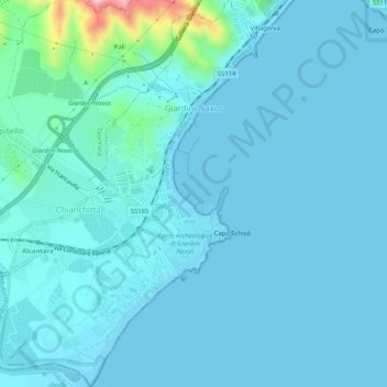 Mappa topografica Giardini-Naxos, altitudine, rilievo
