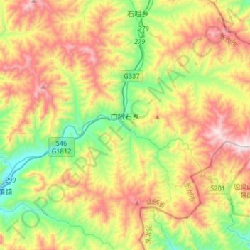 Mappa topografica 门限石乡, altitudine, rilievo