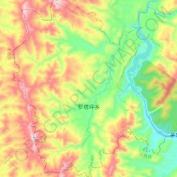 Mappa topografica 罗塔坪乡, altitudine, rilievo