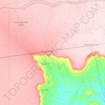 Mappa topografica Tabocas, altitudine, rilievo