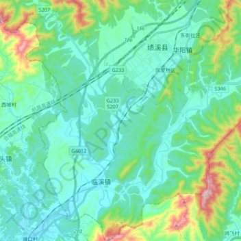 Mappa topografica 临溪镇, altitudine, rilievo