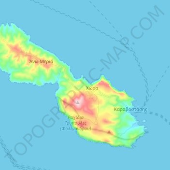 Mappa topografica Φολέγανδρος, altitudine, rilievo