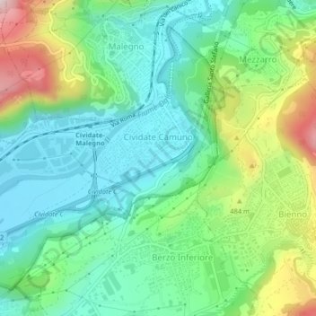 Mappa topografica Cividate Camuno, altitudine, rilievo