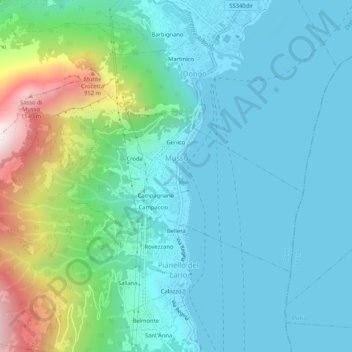 Mappa topografica Musso, altitudine, rilievo