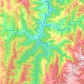Mappa topografica A Pontenova, altitudine, rilievo