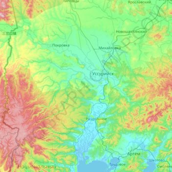 Mappa topografica Уссурийский городской округ, altitudine, rilievo