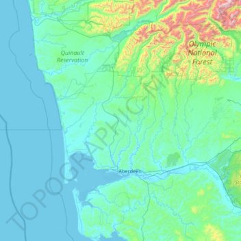 Mappa topografica Grays Harbor County, altitudine, rilievo