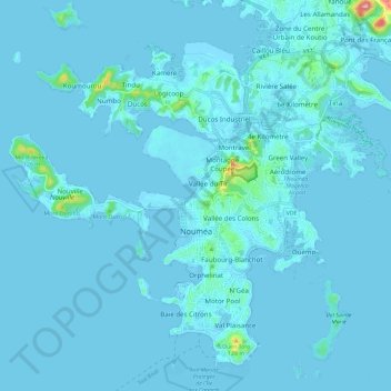 Mappa topografica Nouméa, altitudine, rilievo