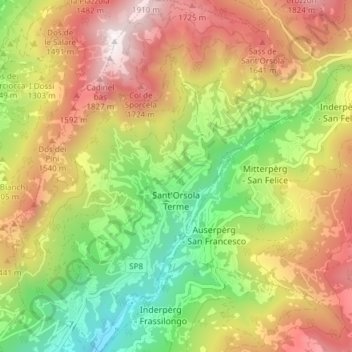 Mappa topografica Sant'Orsola Terme, altitudine, rilievo