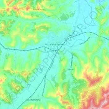 Mappa topografica Nizza Monferrato, altitudine, rilievo