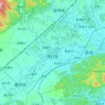 Mappa topografica 郑村镇, altitudine, rilievo