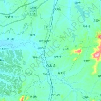 Mappa topografica 白水镇, altitudine, rilievo