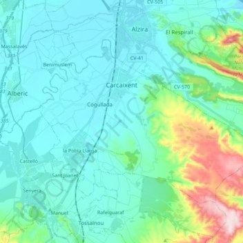 Mappa topografica Carcagente, altitudine, rilievo