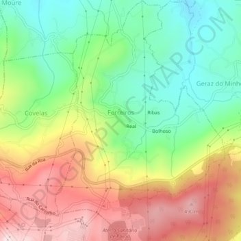 Mappa topografica Ferreiros, altitudine, rilievo