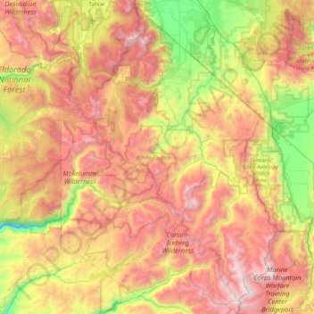 Mappa topografica Alpine County, altitudine, rilievo