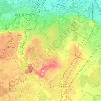 Mappa topografica Виллозское городское поселение, altitudine, rilievo