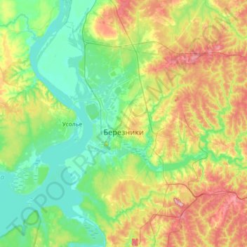 Mappa topografica Березники, altitudine, rilievo