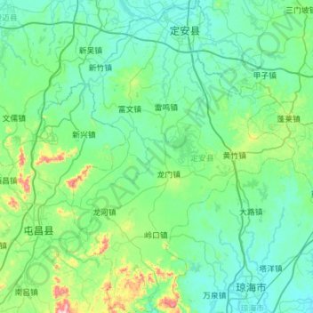 Mappa topografica 定安县, altitudine, rilievo