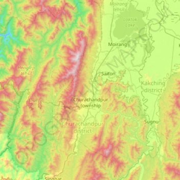 Mappa topografica Churachandpur, altitudine, rilievo