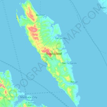 Mappa topografica Ticao Island, altitudine, rilievo
