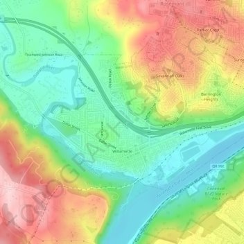 Mappa topografica Willamette, altitudine, rilievo