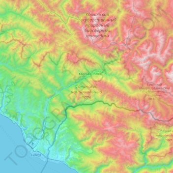 Mappa topografica Адлерский внутригородской район, altitudine, rilievo
