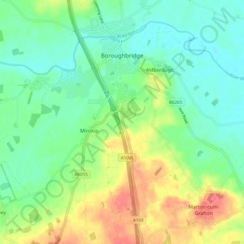 Mappa topografica Boroughbridge, altitudine, rilievo