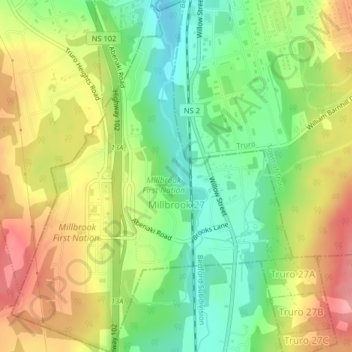 Mappa topografica Millbrook 27, altitudine, rilievo