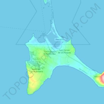 Mappa topografica Formentera, altitudine, rilievo