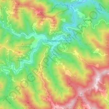 Mappa topografica Montebruno, altitudine, rilievo