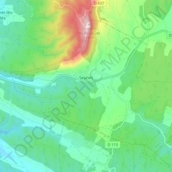 Mappa topografica Seynes, altitudine, rilievo