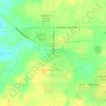 Mappa topografica Clearbrook, altitudine, rilievo