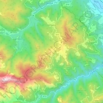 Mappa topografica Careggine, altitudine, rilievo