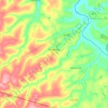 Mappa topografica Viradouro, altitudine, rilievo