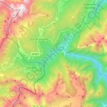 Mappa topografica Gosaldo, altitudine, rilievo