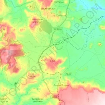 Mappa topografica Giave, altitudine, rilievo