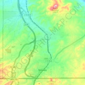Mappa topografica Nogales, altitudine, rilievo