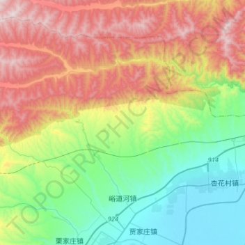 Mappa topografica 峪道河镇, altitudine, rilievo