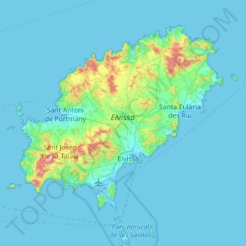 Mappa topografica Ibiza, altitudine, rilievo