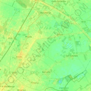 Mappa topografica Malalbergo, altitudine, rilievo