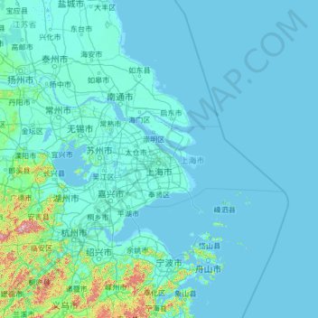 Mappa topografica 上海市, altitudine, rilievo