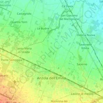 Mappa topografica Anzola dell'Emilia, altitudine, rilievo