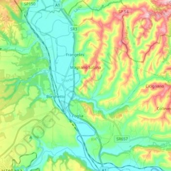 Mappa topografica Magliano Sabina, altitudine, rilievo