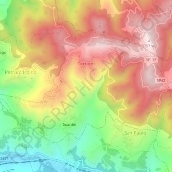 Mappa topografica Torrioni, altitudine, rilievo