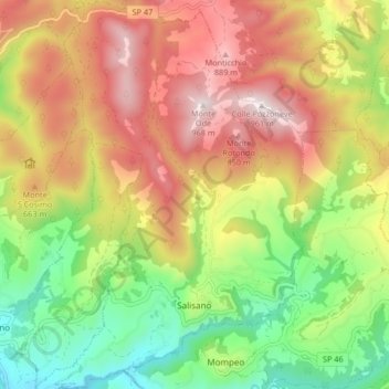 Mappa topografica Salisano, altitudine, rilievo