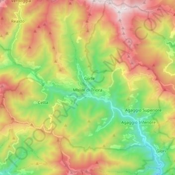 Mappa topografica Molini di Triora, altitudine, rilievo